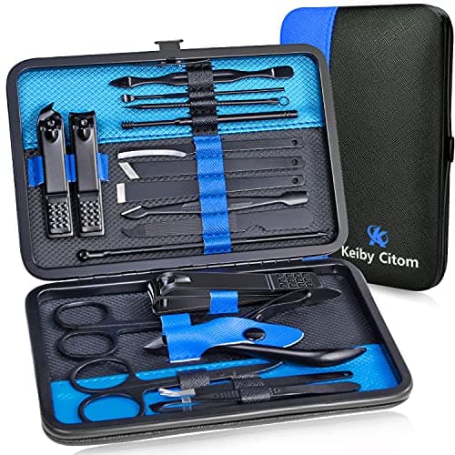 Manicure Set 18pcs Nail Clipper Kit Professional Grooming Kit, Black/Blue