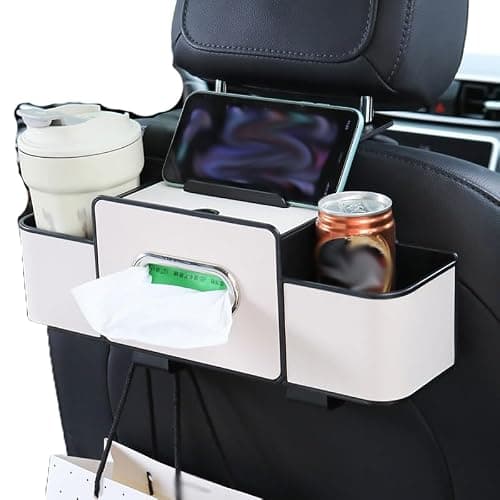 RCGOFOLLOW Car Seat Organizer With Tissue Box Cup Holder Hook,beige