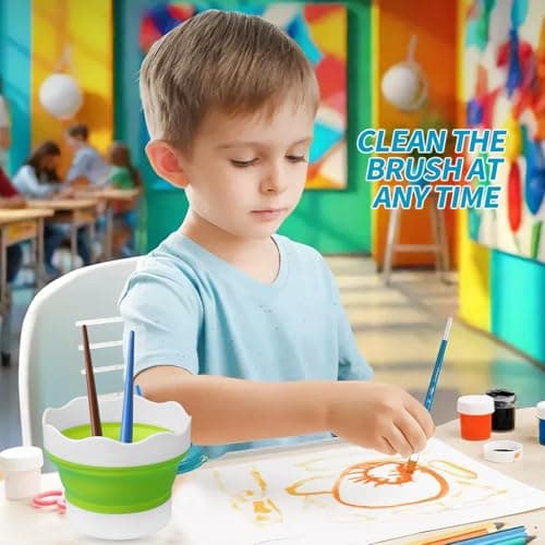 3 PCS Water Pot for Painting, Collapsible Paint Brush Washer Silicone Paint Water Pots Foldable Mini Washing Bucket (Blue, Orange, Yellow) — view 5