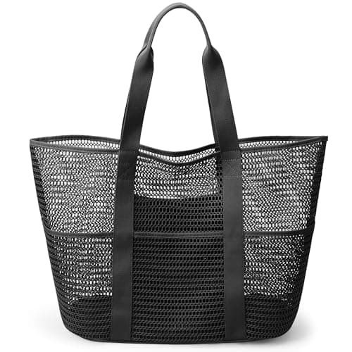 Foldable Mesh Beach Bag, Large 30L Waterproof Summer Tote Bag with Zipper