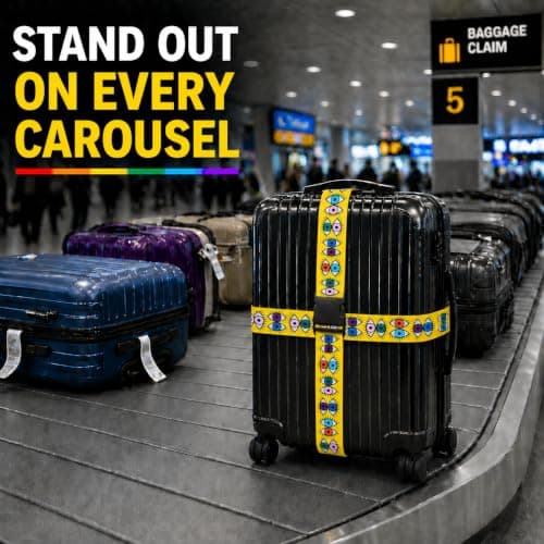 Luggage Straps for Suitcases 2 Pack, Adjustable Suitcase Belt 106–196 cm, Bright Pattern Travel Luggage Strap for Easy Identification, Heavy Duty Polyester with Quick Release Buckle (Vibrant Eyes) — view 2