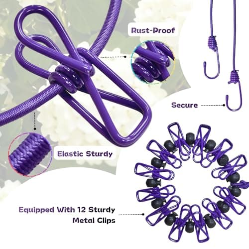 Travel Washing Line 1.8m Heavy-Duty Travel Clothes Line with 12 Pcs Adjustable Clips Elastic Slip-Resistant Windproof Retractable Washing Lines Portable for Holidays Camping Essentials Balcony Laundry — view 3