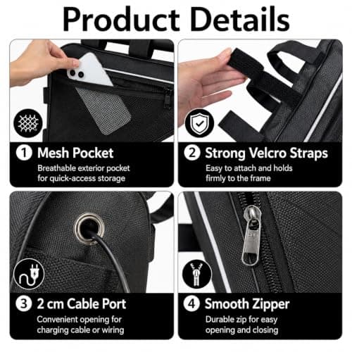 RUHUHUR Ebike Battery Bag,49x41x30cm Large Waterproof Triangle Storage Bag,1680D Oxford Bag for Easy Installation and Secure Storage,Secure Mount Cycling Pannier for Commuting and Touring — view 3