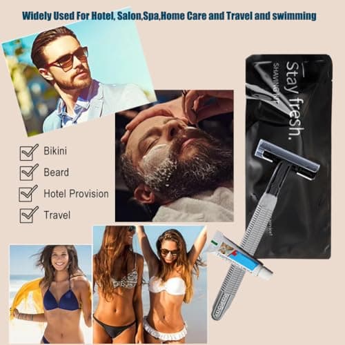 12Pack Luxury Individually Wrapped Travel Twin Blade Disposable Razors Kit with Shave Cream; Clean and Hygienic; Sensitive Skin Guest Shaving Razor for Hotel, Salon,Spa,Home Care and Travel — view 5