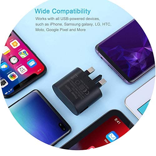 2-Pack Quick Charge 3.0 USB Wall Charger, 18W Fast Charging USB Power Adapter Wall Plug Compatible with 10W QI Wireless Charger, iPad Pro, Tablets, iPhone, Samsung Galaxy, LG, HTC — view 5