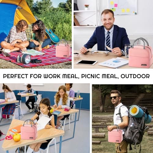 SUOXU Insulated Lunch Bag for Men Women Kids Cool Bag- Reusable Thermal Food Bag Ice Pack with Leak-Proof Liner, Cooler Tote for Work, School, Picnic & Travel (Pink-5L) — view 4