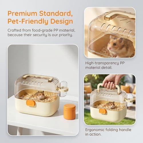 Hamster Carrier Cage, Travel Cages for Small Animals with Water Bottle Transparent Plastic Small Animal Carrier Carry Cage for Rodents Lizards (Yellow) — view 3