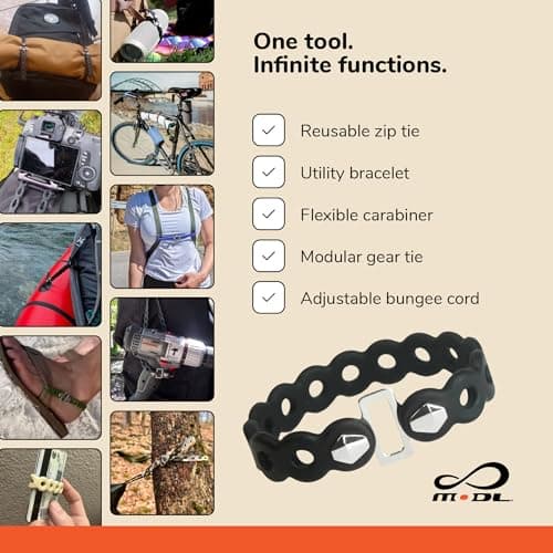 MODL Infinity Tool™ 2.0 Modular Straps (4-Pack) - Flexible Multi-Tool, Utility Bracelet, Gear Strap, Wearable Gadget for Outdoor Adventure, Survival, Camping, Travel, EDC, Two 8-inch & two 16-inch — view 4