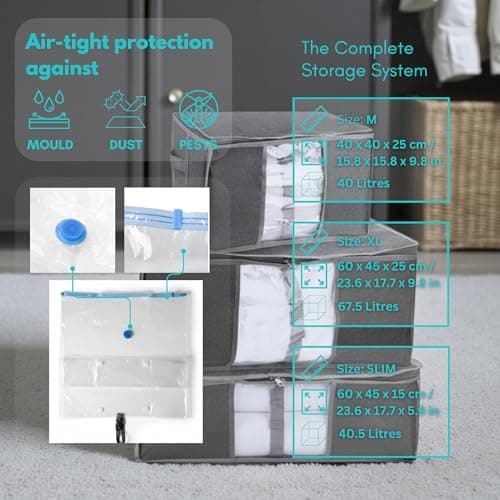 (2 pack) 40L Clothes Storage Bag with Zipper – Medium Foldable Storage Box with Clear Window & Reinforced Sides – Space Saving Organiser for Bedding, Duvets & Clothes – Includes Vacuum Storage Bag — view 3