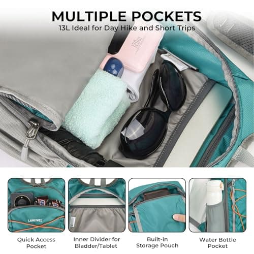 LAIMEIWEE Lightweight Foldable Hiking Backpack - 13L Small Rucksack for Men & Women, Water-repellent Travel Bag, Packable Daypack for Walking, Camping, Sports & Outdoor (Teal) — view 4