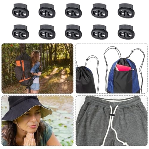 Apausvcm 10Pcs Shoe Lace Tie Locks, Plastic Cord Locks Double Hole Drawstring Stopper Fastener Black Spring Cord Lock for Shoelaces Drawstrings Paracord Clothing Bags Sweatpants Hats — view 5