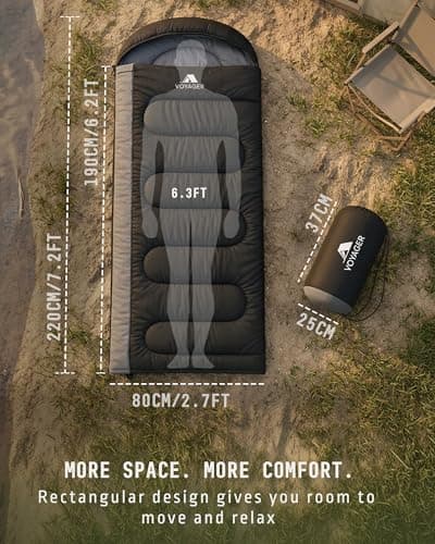 Voyager Sleeping Bag for Adults – Lightweight & Compact, Waterproof, 3-4 Season Warm & Cold Weather, Machine Washable, Ideal for Camping, Hiking & Backpacking, 220x30x80cm — view 4