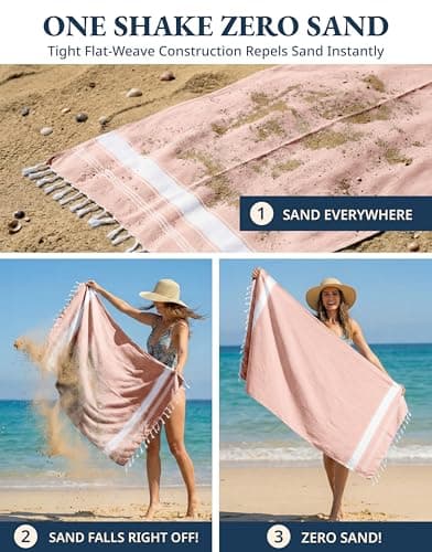 LANE LINEN Turkish Towels, Cotton Rich XL Beach Towel 2 Pack, Pre-Washed, No Shrink, Quick Dry Oversized Beach Towels, Stylish Beach Towel For Women, Sand Free Towel, 39"x71" - Quartz Pink — view 5