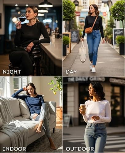 Womens Ultra Soft Midweight Baselayer Top | All Season Thermal Scoop Neck Long Sleeve Shirt | Multi Packs, 6 Pack-tomato | Boyblue|pinklavender|arcadia|violet |Dahlia, S — view 5