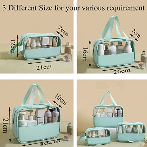 3-Pack Toiletry Bags,Clear Waterproof PVC+PU Travel Wash Bags with Handle-Large Capacity Cosmetic Bag,Unisex (Mint Green) — view 2