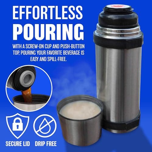 1.5L Stainless Steel Hot N Cold Vacuum Flask - Tea, Coffee, Warm Drink | 1.5 Litre | with Built in Carry Handle | Portable, Travel Cup with Lid | Multi Purpose — view 6
