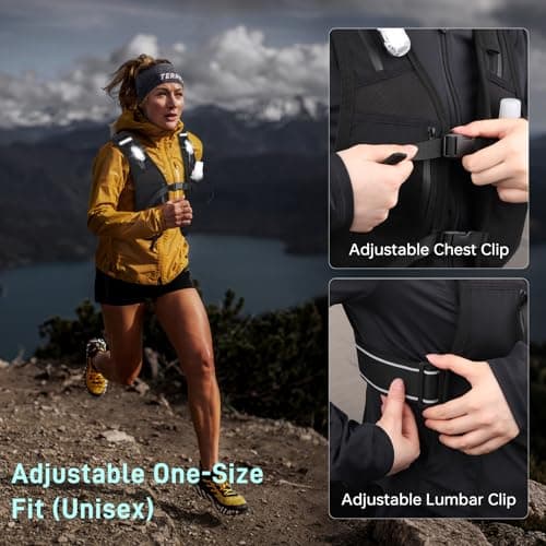 semai LED Running Vest Women & Mens Reflective Vest, Adjustable Chest Straps Running Hydration Vest with 500ml Water Bottle, 6 Pockets With Phone Holder & Storage for Marathon, Night Running, Cycling — view 4