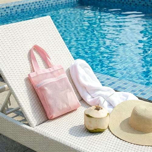 2 Pcs Mesh Shower Caddy Bag, Portable Pink Toiletry Tote with Zipper, Quick Dry Hanging Wash Organiser for College Dorms, Gym and Swimming, Compact Travel Beach and Camping Pouch — view 5