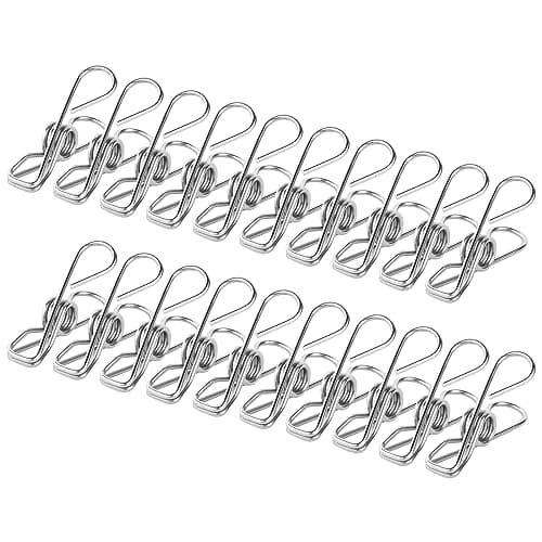 Vicloon Clothes Pegs Chip Clips, 100 Pcs Stainless Steel Clip Pin, 4.5CM Strong-Grip Metal Laundry Clips for Washing Line, Clothes Sock Hanger, Kitchen, Office