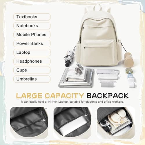 HYC00 School Backpack Womens, Unisex Casual Daypack High Secondary School Bags for Teenage Girls Water Resistant Laptop Backpack Travel College Rucksack Backpacks for Women Men Schoolbag, K3-Beige — view 6