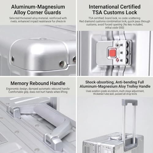 Simanli All Aluminum 24 inch Suitcases Carry On Luggage Hard Shell Suitcase Aluminum Alloy Trolley Case with TSA Locks Silent Spinner Wheels (Silver,24 inch) — view 5