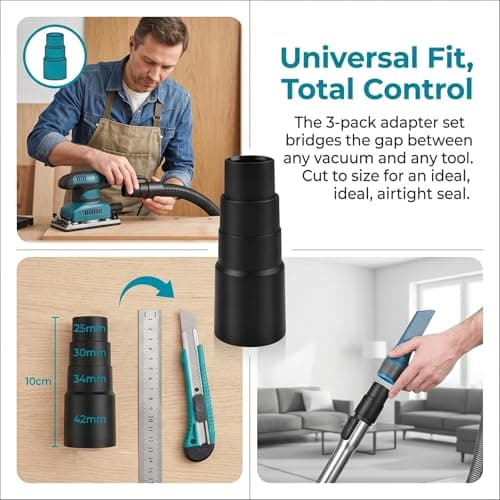 3 PCS Universal Vacuum Adapter Set, Dust Extraction Hose Adapter for Power Tools, Dust Extraction Reducer 25-42mm Cut to Fit, for Random Orbital Sanders, Circular Saw Router, Jigsaw — view 3