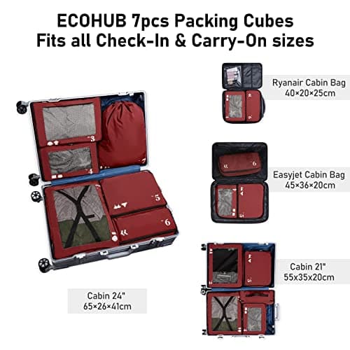 ECOHUB Packing Cubes for Suitcase 7 PCS Travel Organiser Packing Bags Recycled PET Eco Friendly Travel Accessories Shoes Bags Storage Bag Luggage Organiser Pouch(Red) — view 6