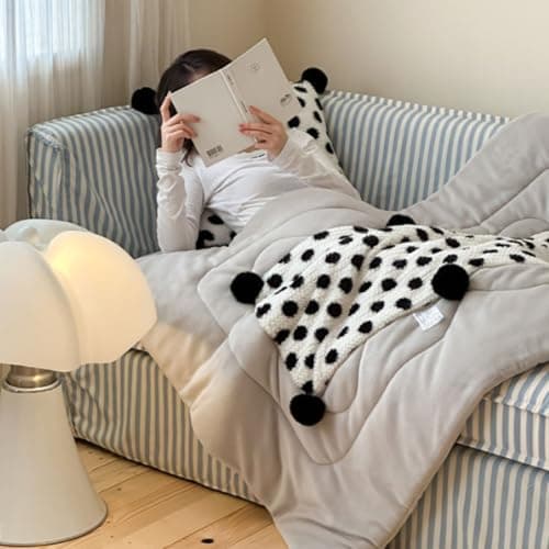 2 in 1 Travel Pillow Blanket, Soft Micro Plush Foldable Blanket Pillow, Flannel Throw for Flights Car Office Naps, Decorative Cushion Cover with Pom Poms Tassels, Warm Winter Travel Accessory (Brown) — view 4