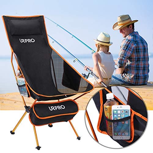 URPRO Outdoor Camping Chair Portable Lightweight Folding Camp Chairs with Headrest & 2-sided Pocket High Back for Outdoor Backpacking Hiking Fishing Travel Picnic — view 6