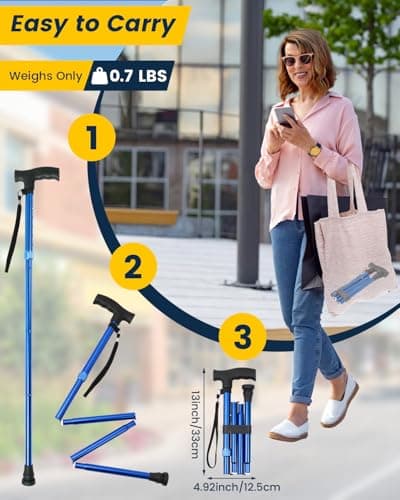 Walking Stick for Women, Adjustable Folding Walking Sticks for 5.2FT-6.1FT Ladies, 5-Section Different Size Collapsible Cane for Elderly — view 3