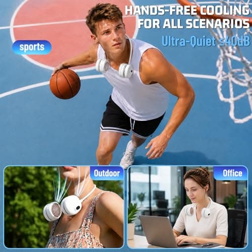 Portable Neck Fan Rechargeable, Hands Free Bladeless with Adjustable 360° Flexible Silicone | 5 Speeds, Ultra-Quiet 40db Lightweight Foldable Wearable Cooling Fan for Home Office Travel Gym (White) — view 6