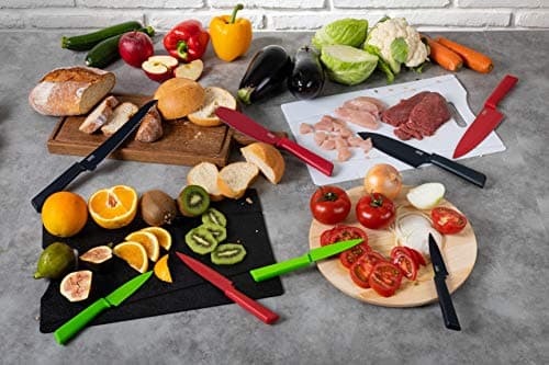 Kuhn Rikon Bread Knife with Japanese Stainless Steel Serrated Blade, Non-Stick Coating, Secure Grip Handle with Finger Guard and Safety Sheath, 20cm - Colori+, Red — view 4