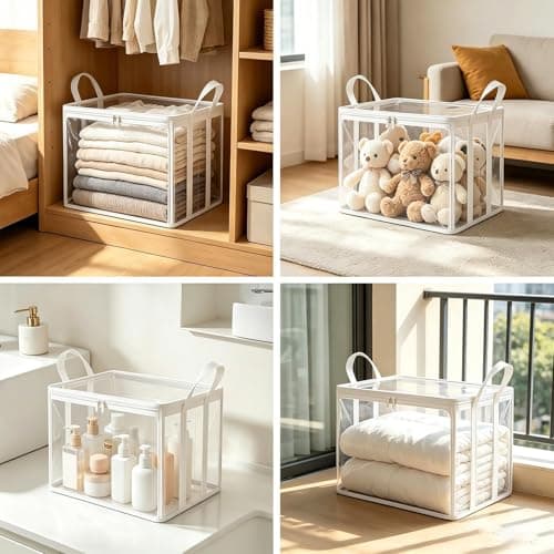 Yrrtyuo Clear Zippered Storage Bags - 4-Piece Foldable Waterproof Reusable Bins,Clear Packing Bags Storage Bins with Lids,for Under Bed Pantry Home Clothing Toy Shoe Blanket — view 4