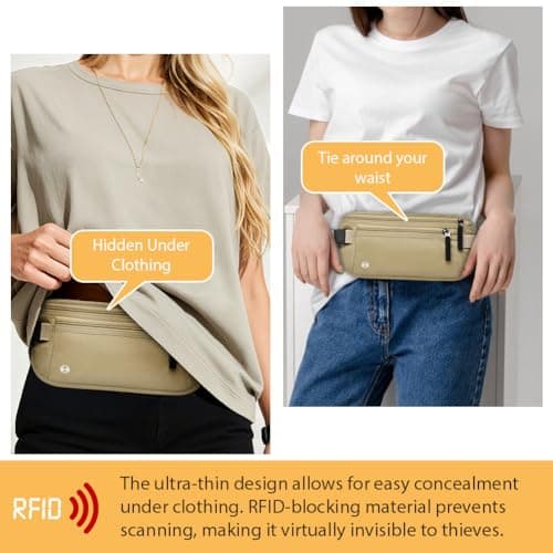 DiULi Bum Bag with RFID, RFID Blocking Anti-Theft Passport Holder Waist Bagfor Passport Holder Cash Phone, Hidden Travel Wallet for Secure Travel, Underclothes Bum Bag for Men & Women, Khaki — view 5