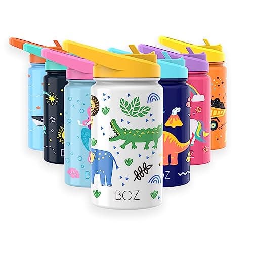 BOZ Kids Insulated Water Bottle with Straw Lid, 14oz (414ml) (Safari)