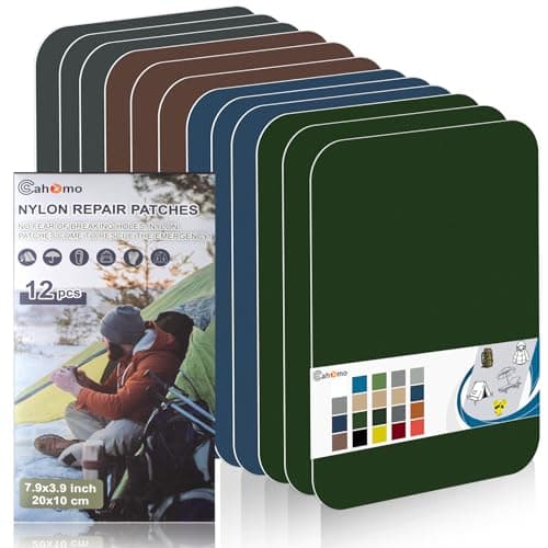 Nylon Repair Patches 20x10 cm 12 pcs Nylon Repair Tape Nylon Fabric Patch Self Adhesive Outdoor Camping Gear Nylon Repair Kit for Tent, Umbrella, Down Jackets, Sleeping Bag, Knapsack (Color Set A)