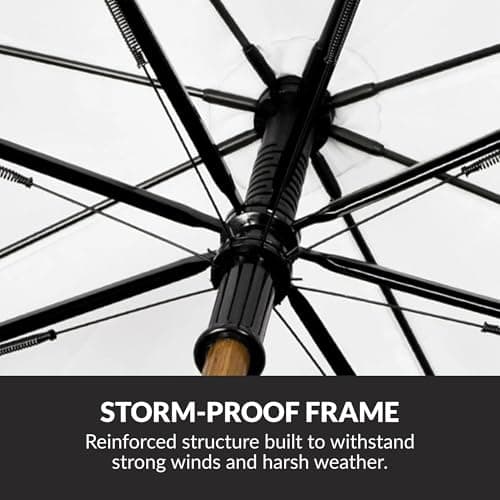 Jollybrolly Large Umbrella Orange| Wooden Walking Stick Umbrella, Crook Handle Large Canopy for Sun Protection Rainproof | Strongest Windproof Travel | Mens Umbrella Waterproof Long Stick — view 5