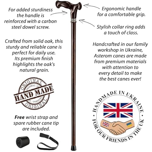 Asterom Walking Cane for Men & Women - Ergonomic, Handmade - Cool Walking Stick for Seniors, Stylish Wooden Canes (Walnut, 37 Inches) — view 5