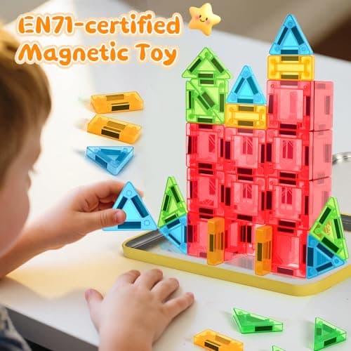 LeagoEra Mini Magnetic Tiles Toddler Toys, 32PCS Travel Magnetic Tiles Building Blocks Toy Plane Activities for Kids Ages 3 4 5 6 7 8 Years Old Boys Girls Gifts — view 2