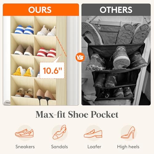 Lifewit 6 Tier Over the Door Shoe Organiser Hanging Rack Holder, Beige — view 3