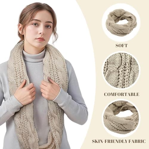 Muorruo Scarf for Women, Winter Scarf, Infinity Scarves for Cold Weather, Warm Winter Infinity Circle Loop Scarf Knitted, Thick Winter Infinity Circle Loop Scarf Ribbed Knit — view 3
