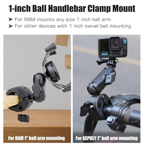 GEPULY 1''/25mm Ball Clamp Mount Compatible with Handlebar Rail 20-50mm in Diameter, Fit for RAM Mounts B Size 1Inch Ball Double Socket Arm Round/Square/Odd-Shaped Bar Bike Motorcycle Phone Holder — view 6