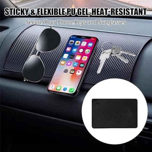 1 Pack 27x15cm Non-Slip Car Dashboard Mat PU Anti-Slip Grip Pad Multi-Purpose Holder for Phone Sunglasses Keys Heat-Resistant Residue-Free Mesh Texture For Driving Use (Black) — view 3