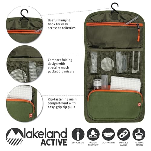 Lakeland Active Eskdale Fold Out Hanging Travel Toiletry Bag for Men & Women - Moss Green — view 2