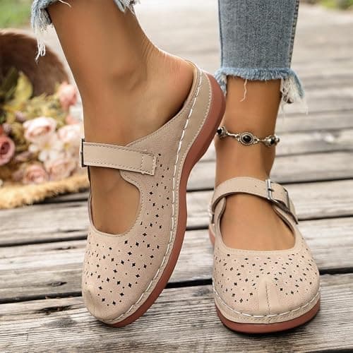 Elegant Women's Sandals with Open Toe Adjustable Buckle - Lightweight Breathable Beach Slippers for Comfortable with Non-Slip Sole for Holiday Everyday Use, beige, 6 UK — view 3