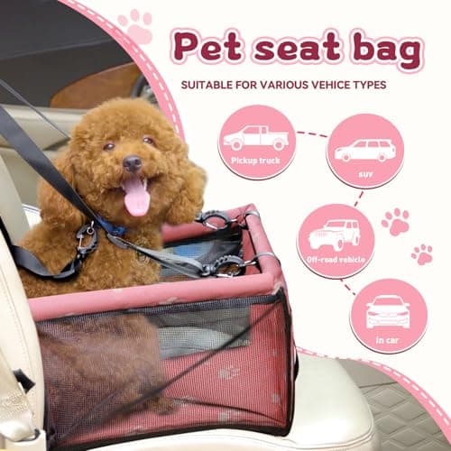 Flagest Dog Car Seat, Foldable Washable Mesh Carrier for Small Dogs, Pink — view 2