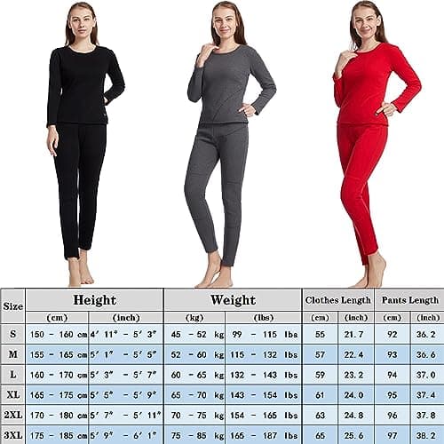 VLOBAOM Electric Heated Thermal Underwear Set, Women's Travel Heated Pants and Top, Fleece Lined Long Johns Set,L,Black — view 4
