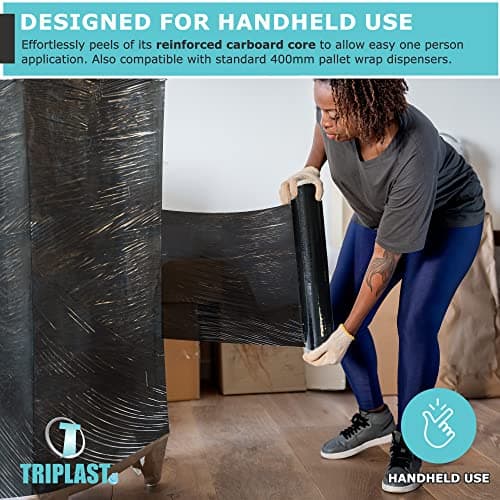 Triplast Pallet Stretch Shrink Wrap Roll (400mm x 250m) - Pick Qty & Colour - Heavy Duty Pallet Wrap, Industrial Stretch Wrap, Packaging Cling Film, Strong Plastic Wrap, Luggage Wrap (Black, 1 Roll) — view 6