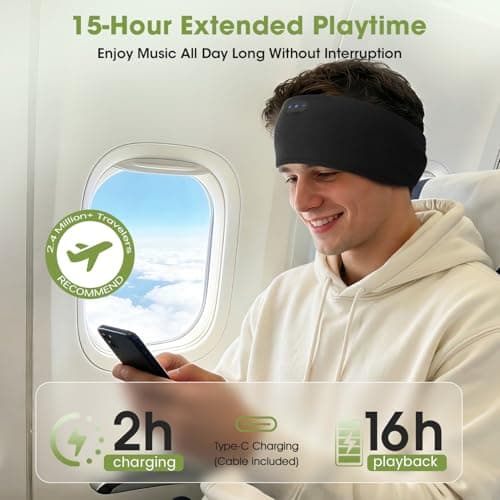 LC-dolida Sleep Headphones Headband Sleeping Headphones, Ultra Soft Bamboo Fibe Bed Headphones with HiFi Speakers Lightweight Sleep Music Headband for Travel/Meditation/Yoga/Audio books — view 6