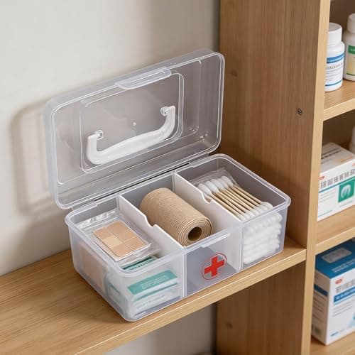 Punorric Medicine Storage Box - Detachable Dividers First Aid Box Empty, Foldable Handle Medical Box & Home First Aid Kit, Transparent Medicine Organiser for Home/Travel/Office-Type A — view 4